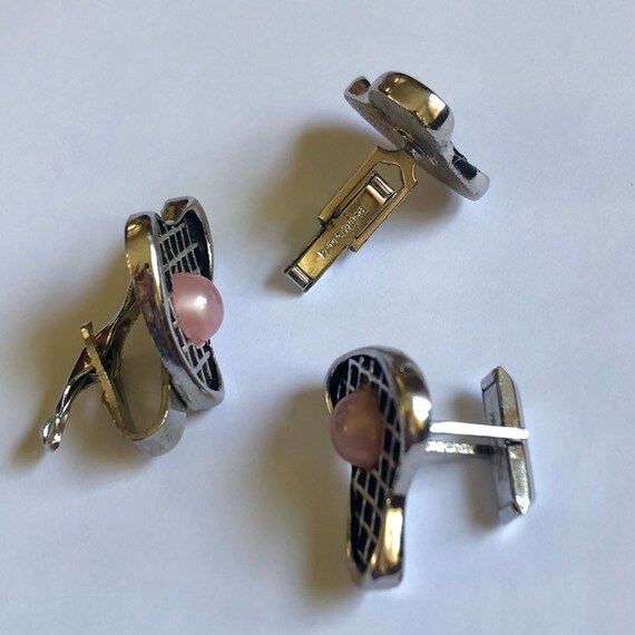 Vintage Cuff Links and Tie Clip, Abstract Design,… - image 2