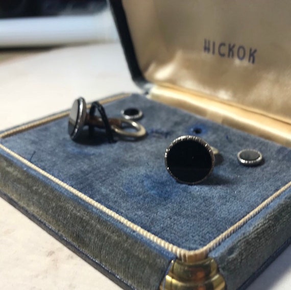 Vintage Hickok USA Suit Set, Onyx Cuff Link and S… - image 1