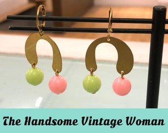 Gumdrop Earrings, Green and Pink Statement Earrings, Handmade Earrings, Unique and Funky Earrings