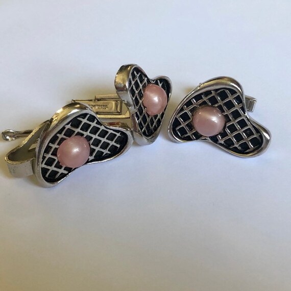 Vintage Cuff Links and Tie Clip, Abstract Design,… - image 4