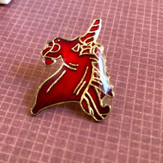 Red Unicorn Pin, Vintage Enamel Pin, Unicorn pin … - image 1