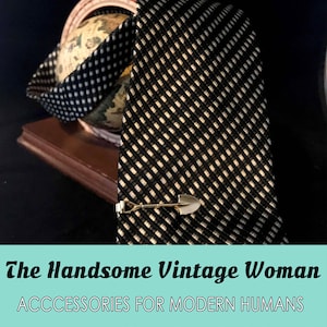 Vintage Roberto Vellini Collezione Necktie, Silk Handmade Neck tie, Black Cream and White, Small Pattern image 1