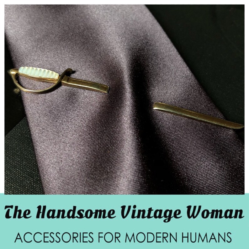 Swank Magic Blades Mother of Pearl Handle Sabre Sword 1940s Pierced Look Tie Clip Sabre Tie Clip Swank Sword Tie Clip