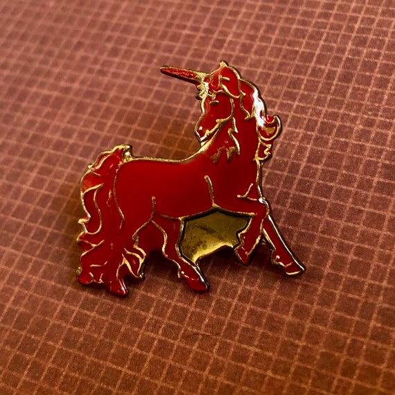 Red Unicorn Pin, Vintage Enamel Pin, Unicorn pin … - image 1