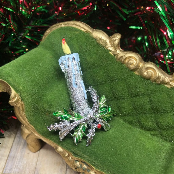 Vintage Christmas Candle Brooch, 1960s Christmas … - image 4