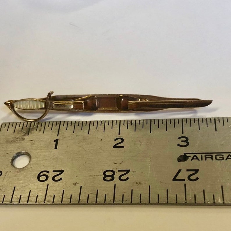 Swank Magic Blades Mother of Pearl Handle Sabre Sword 1940s Pierced Look Tie Clip Sabre Tie Clip Swank Sword Tie Clip