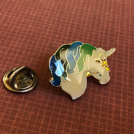 White Unicorn Head Pin, Vintage Enamel Pin, Unico… - image 1