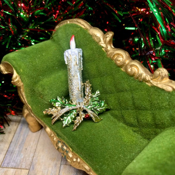 Vintage Christmas Candle Brooch, 1960s Christmas … - image 1