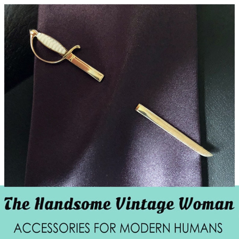 Swank Magic Blades Mother of Pearl Handle Sabre Sword 1940s Pierced Look Tie Clip Sabre Tie Clip Swank Sword Tie Clip