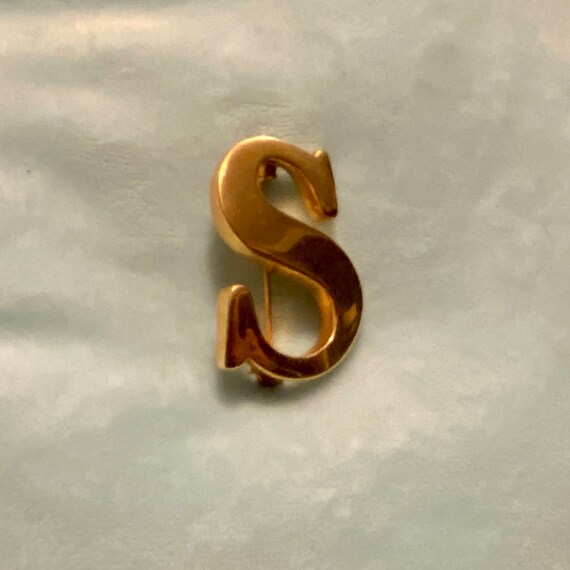 Gold Letter S Monogram Brooch