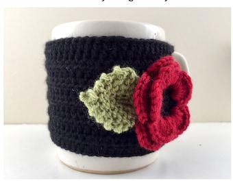 Floral Cup Cosy, Cup Sleeve, Mug Cosy, Cup Cozy, Mug Sleeve, Mug Warmer - in Pure Merino Wool & Cashmere mix