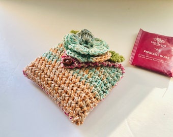 Crocheted Tea Travel Purse / Tea Bag Holder / Tea Bag Wallet in Pure Cotton -  Toscana Trì (OOAK)