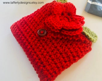 Crocheted Tea Travel Purse / Tea Purse / Tea bag Holder / Tea Wallet - in Pure Cotton - Red