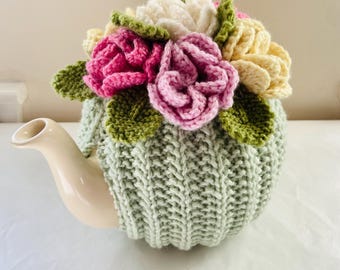 Stunning Colourful Spring Garden Tea Cosy - in Pure Wool - size Small - for 2-cup teapots