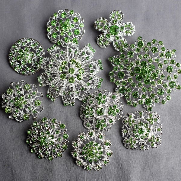 10 Mint Green Lime Green Rhinestone Brooch Crystal Brooch Wedding Brooch Bouquet Cake Decoration DIY Supply Kit BT996