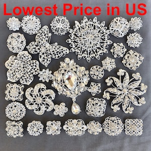 30 pc Silver Brooch Bouquet DIY Kit wholesale assorted lot set crystal rhinestone Bridal Wedding brooch button Decoration BR672
