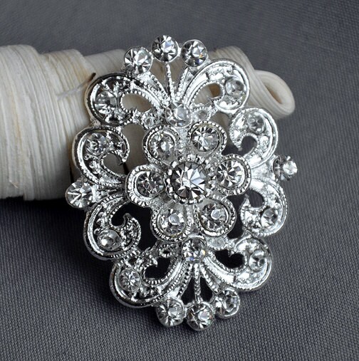 5 Rhinestone Button Embellishment Pearl Crystal Wedding Brooch | Etsy