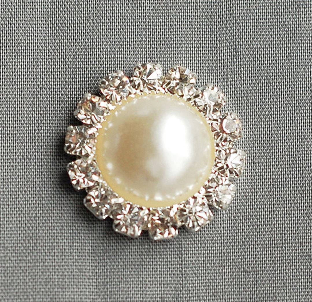 20 Rhinestone Button Round Diamante Ivory Pearl Crystal for Hair Flower ...