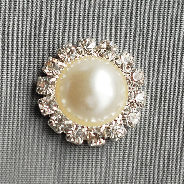 20 Rhinestone Button Round Diamante Ivory Pearl Crystal for Hair Flower Clip Wedding Invitation Scrapbooking Napkin Ring BT091