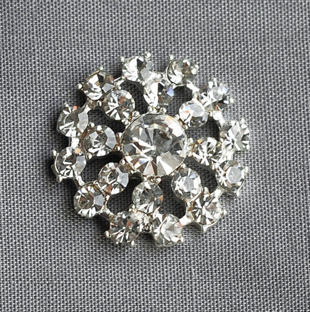 10 Pcs Rhinestone Buttons Round Circle Two Row Silver Diamante Crystal ...