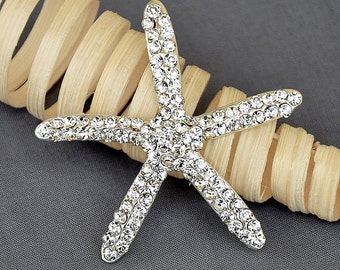 Rhinestone Brooch Crystal Starfish Brooch Bridal Brooch Bouquet Hair Comb Shoe Clip Wedding Cake Decoration DIY Supply BR398