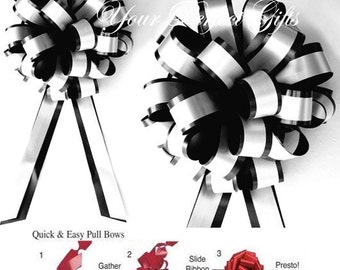 10 Black White 8" Pull Pew Bows Wedding Decoartion Church Chair Bridal Party PB015