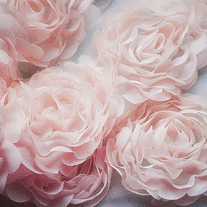 1 Yard Chiffon Rose Lace Trim Appliqué Peach Pink 3D Bridal Wedding Camellia Ruffled Flower LA017