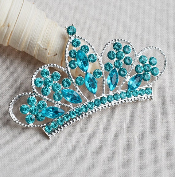 Rhinestone Button Embellishment Aqua Blue Crystal TIARA  display picture 3