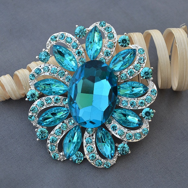 Rhinestone Brooch Teal Blue Crystal Brooch Wedding Brooch Bouquet Cake Invitation Shoe Clip Hair Comb DIY Supply DIY BR425