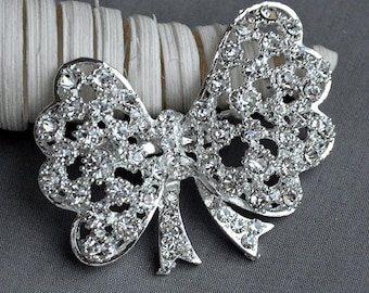 Rhinestone Brooch Component Crystal Butterfly Bow Embellishment Wedding Broach Bouquet Cake Hair Comb Shoe Clip Supplies BR200