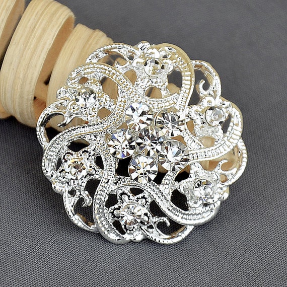 5 Rhinestone Button Embellishment Crystal Wedding Brooch Etsy