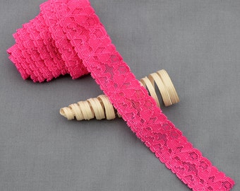 5 Yards Hot Pink Elastic Lace 1" Stretch Lace Elastic Lace Trim Elastic Headband Bridal Garter Baby Hairbow Ties DIY EL060