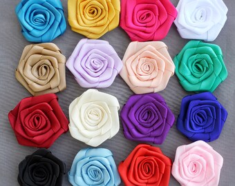 10 pcs Silk Rolled Rose Flower Rolled Rosette Satin Rolled Rose Flower Fabric Flower Wholesale Flower Bride Hair Accessory SF997