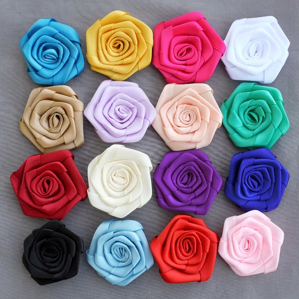 10 pcs Silk Rolled Rose Flower Rolled Rosette Satin Rolled Rose Flower Fabric Flower Wholesale Flower Bride Hair Accessory SF997