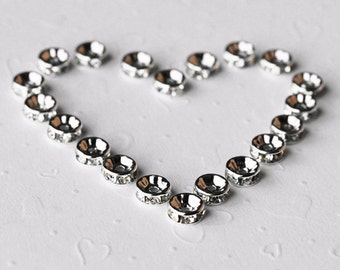100 pcs Rondelle Rhinestone Crystal Silver Plated Spacer 10mm Bead Caps RS501