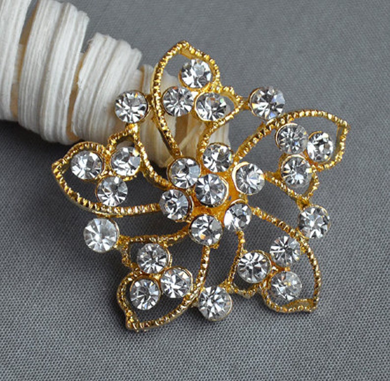 5 Rhinestone Button Embellishment Gold Pearl Crystal Wedding Etsy