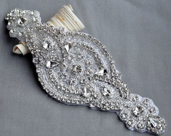 SALE Rhinestone Applique Bridal Accessories Crystal Rhinestone Beaded Applique Wedding Dress Sash Belt Headband Jewelry RA012