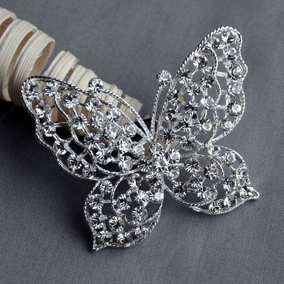 Butterfly Rhinestone Brooch Embellishment Crystal Pearl | Etsy