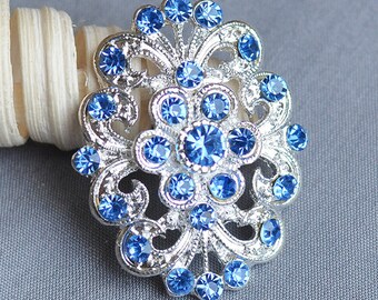 5 Light Blue Rhinestone Button Crystal Embellishment Wedding Brooch Bouquet Cake Hair Comb Shoe Clip Supply BT479