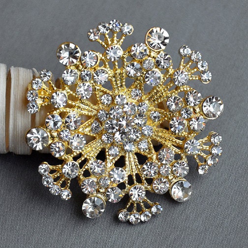 large gold brooch for dress MELE ~ Luxury Cascading Waterfall Brooch Bouquet – Bouquets by Nicole main image 1