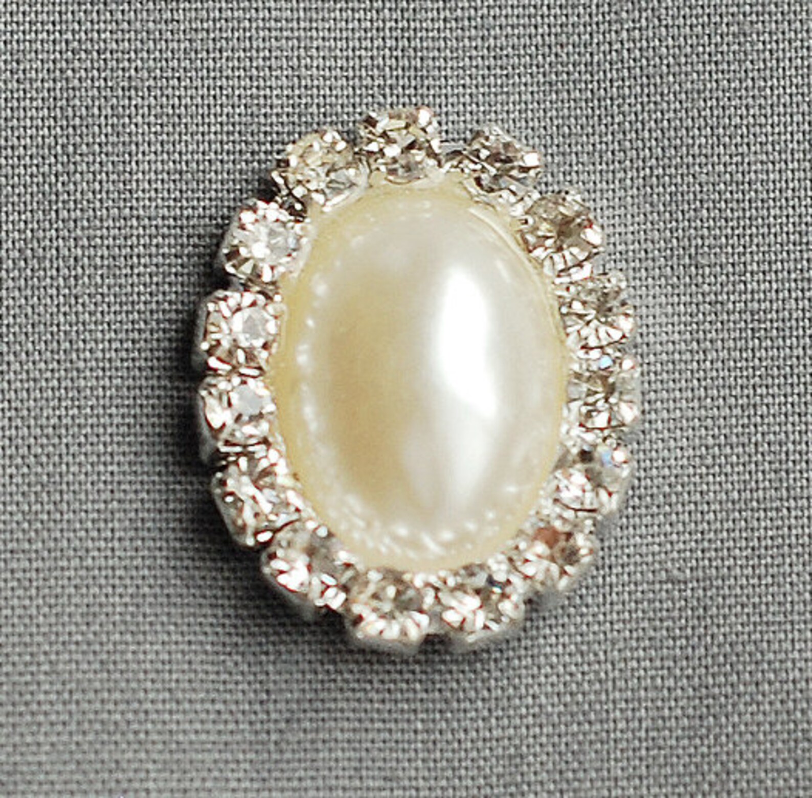 10 Rhinestone Buttons OVAL Pearl Diamante Crystal Hair Flower Clip ...
