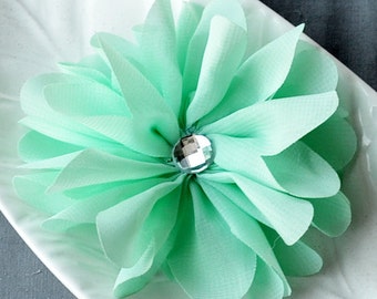 20 pcs Mint Green Rhinestone Ballerina Twirl Flower Chiffon Flower Soft Fabric Silk Bridal Wedding Baby Hair Comb Pin Headband SF1120 pcs