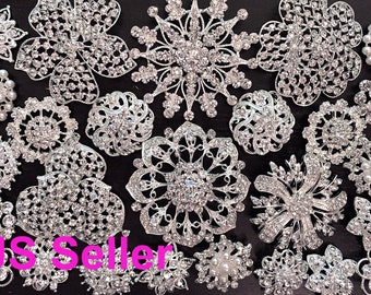 SALE 26 pcs vintage style wholesale lot rhinestone crystal button brooch bridal wedding bouquet decoration DIY kit BR667