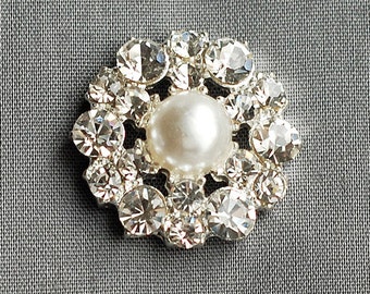 10 Round Diamante Rhinestone Crystal Pearl Button Clip 