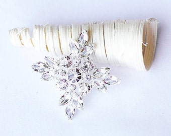 Rhinestone Brooch Component Crystal Diamond Square Bridal Hair Comb Shoe Clip Pin Wedding Cake Decoration Invitation BR076