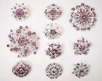 10  Light Amethyst Lavender Purple Rhinestone Brooch Crystal Brooch Wedding Brooch Bouquet Cake Decoration DIY Supply Kit BT997