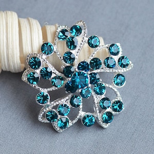 5 Turquoise Blue Rhinestone Button Crystal Embellishment Wedding Brooch Bouquet Hair Comb Shoe Clip DIY Supply Teal Blue BT178