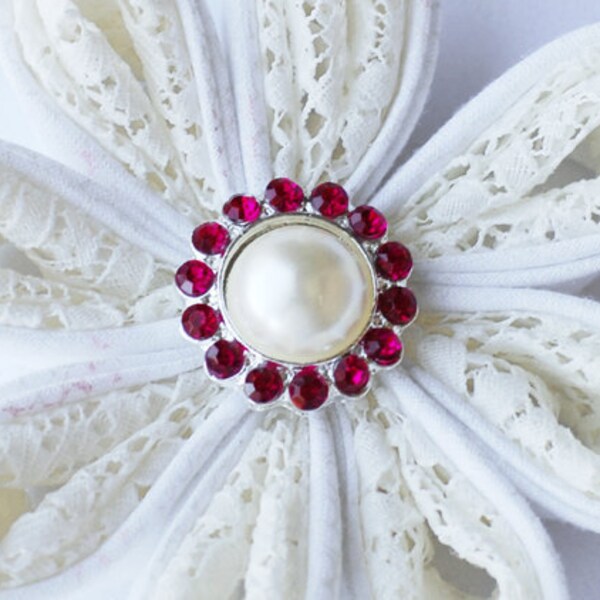 10 Rhinestone Buttons Round Pearl Fuchsia Hot Pink Crystal Hair Flower Comb Clip Wedding Invitation BT117