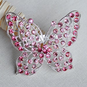 Butterfly Rhinestone Brooch Component Crystal Light Rose Pink Brooch Bouquet Hair Pin Comb Wedding Cake Invitation BR329