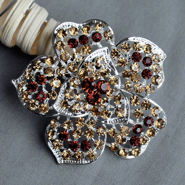 Broche Strass Cristal Chocolat Marron Topaze Broche Citrine Broche Bouquet Épingle à cheveux Peigne Chaussure Clip Gâteau de mariage Invitation BR306